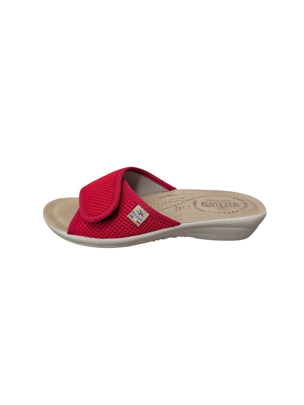 FLYFLOT Women's Cloth Wedge slip on sandal/shoes, slides, RED; size 38;/7
